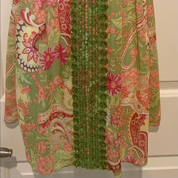 NWT Bisou Bisou green/yellow embellished size small top. - Picture 1 of 7